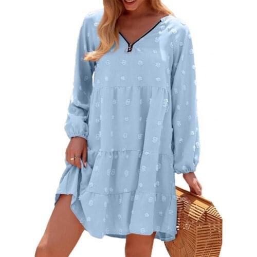 Mini Dress Jacquard V Neck Women Long Sleeve Solid Color Cake Dress for Dating Elegant dresses for women 2021 Black xxl