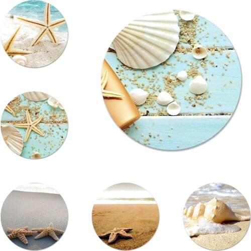 Beach Starfish Shell Landscape Icons Pins Badge Decoration Brooches Metal Badges For Clothes Backpack Decoration 58mm