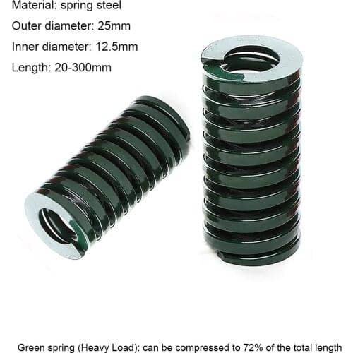 1Pcs Green Die-Spring Compression Stamping Mold Heavy Load Spring Outer Diameter 25mm x Inner Diameter 12.5mm x Length 20-300mm