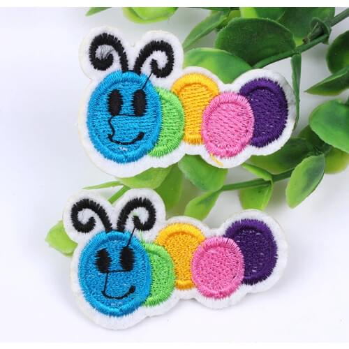 100pcs/lot Embroidery Patches Kids Clothing Decoration Accessories Cartoon Caterpillar Biker Shirt Iron Heat Transfer Applique