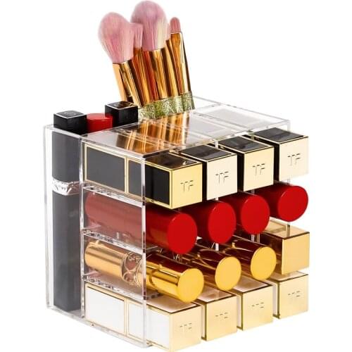 Transparent Lipstick Storage Box Acrylic Makeup Organizer Cosmetic Display Stand Lipgloss Holder Make up Brush Tools box