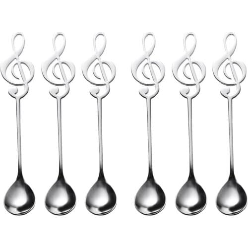 6 Pack Cute Teaspoons Stainless Steel Musical Notation Shaped Coffee Spoons Dessert Cake Ice Cream Sugar Spoon