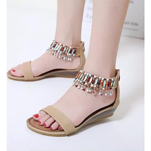 Fashion zip casual female sandals ladies shoes 2021 new elegant string bead sandals women summer shoes