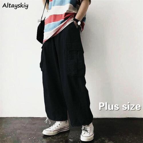 Cargo Pants Women Oversize High Street Big Picket Design Teens Trouser Unisex Couples Harajuku Basic Ladies Ankle-Length Pant