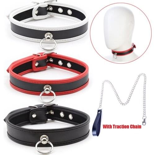 Erotic Leather Neck Bondage Harness Collars With Leash Chain,Puppy Play Dog Collar Slave Necklace BDSM Games Sex Toys For Women