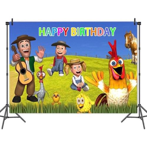 Cartoon Happy Farm Worker with Animal Meadow Concert Party Backdrop Photography Photo Child Birthday Decorated Banner Background
