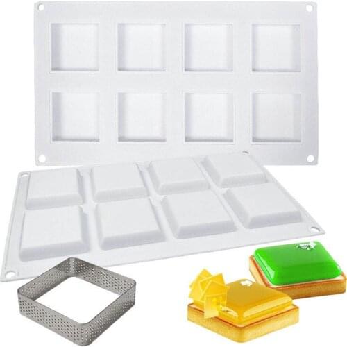 New 8 Holes Square Tart Decoration Silicone Pastry Cake Mold For Baking Mousse Chocolate Pan Tartlet Dessert Mould