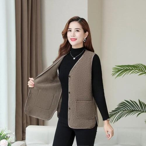 Quality lambswool Plush winter Vest women fashion single-breasted O neck short vest waistcoat women sleeveless jacket