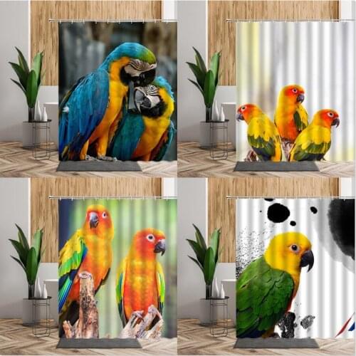 Forest Animal Shower Curtain Set Cute Parrot Printed Bathroom Decor Accessories 3D Waterproof Fabric Bath Room Curtains And Hook