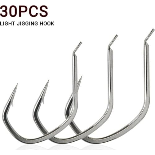 30pcs SJF39 Jigging Hook 1/0 2/0 3/0 4/0 Metal Jig Hooks Saltwater Light Slow Jigging Ice Fishing Accessories