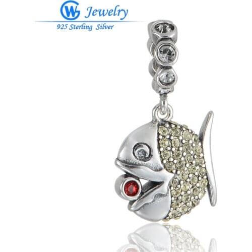 GW Fashion Jewelry Charming Crystal Fish Pendants Of 925 Sterling Silver Fits European Original Bracelet S345H30