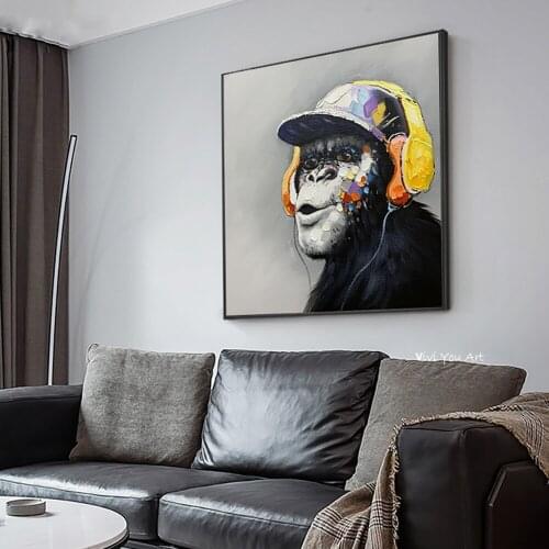 Hand Painted Cool Monkey Canvas Oil Paintings Wall Art for Living Room Home Wall Decor Animals Pictures for Kids Room Art Decor