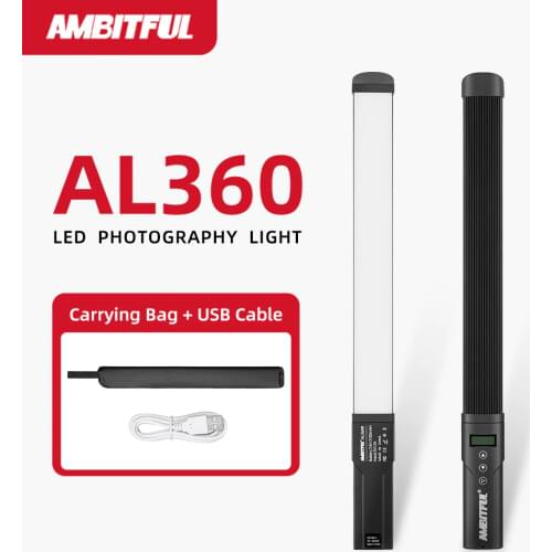 AMBITFUL AL360R Handheld 15W 3000K-6000K RGB Colorful Ice Stick LED Video Light Adjusting Controlled Built-in 3100mAh Battery