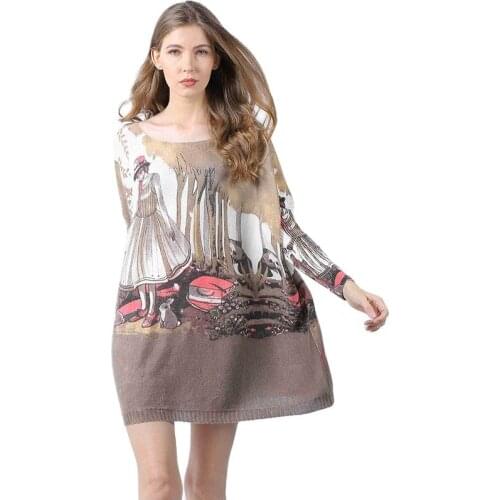 XIKOI Wool Oversized Sweater For Women Warm Long Pullover Dresses Little Girl Print Jumper Casual Knitted Sweaters Pull Femme