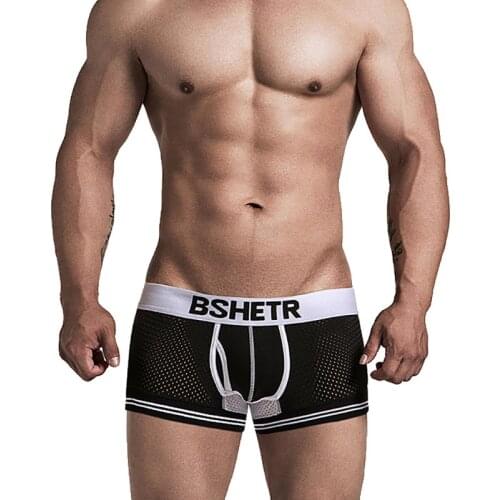 BITCED Mens Boxer Shorts Mesh Breathable Sexy Underwear U Convex Design Pocket Stitching Color Mens Sexy Underwear