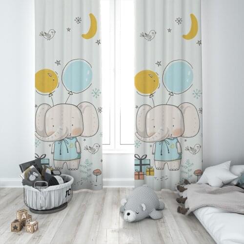 Curtains Children 3D Printed Decorative Items Home Childrens Room Beige Baby Elephant Gift Box Model 1403