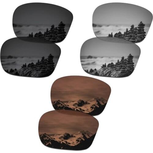 SmartVLT 3 Pairs Polarized Sunglasses Replacement Lenses for Oakley Sliver F Stealth Black and Silver Titanium and Amber Brown