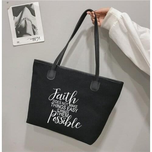 Gift for Christian Friends Funny Tote Bag Women Ladies Canvas Printed Book Bag Church Bag Work Bag Faith Make Things Possible