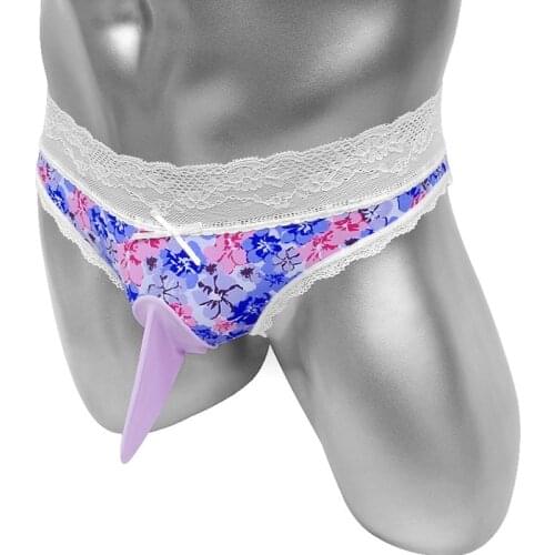 Floral Sissy Panties Penis Sleeve Sheath Bikini Sexy Lingerie Mens Briefs Underwear See Through Lace Softy Male Underpants Gay