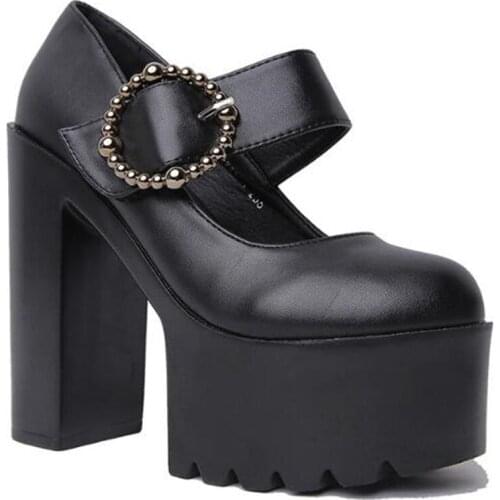 14CM Thick High Heels womens Shoes Pumps Waterproof Platform Single Shoes PU Round Toe String Bead waterproof shoes women 2020