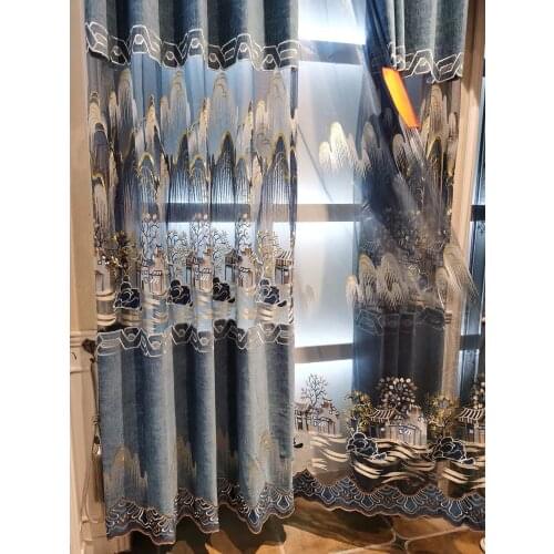 Tulle Balcony Kitchen Door Window Curtain living room study embroidered curtain Classical landscape hollow embroidery curtain