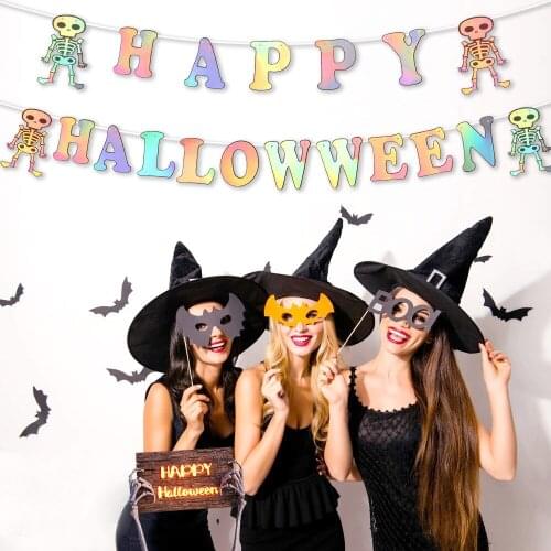Halloween Decoration Pull Flag Paper Colorful Laser Halloween Letter Pull Flower Halloween Interior Decoration