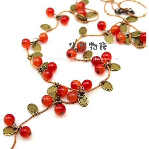 YOUREM antique bronze color vintage red beads Sweet Little Cherry Necklace for women gifts drop ship fj511
