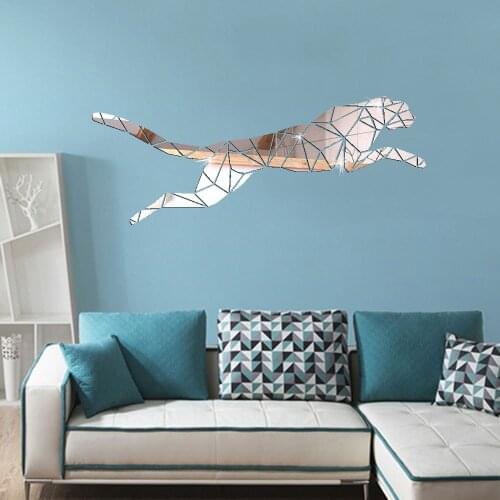 Cheetah Mirror Sticker Wall Decor for Bedroom Home Decoration Accessories 3D Self Adhesive DIY Animal Mural Panels for Room