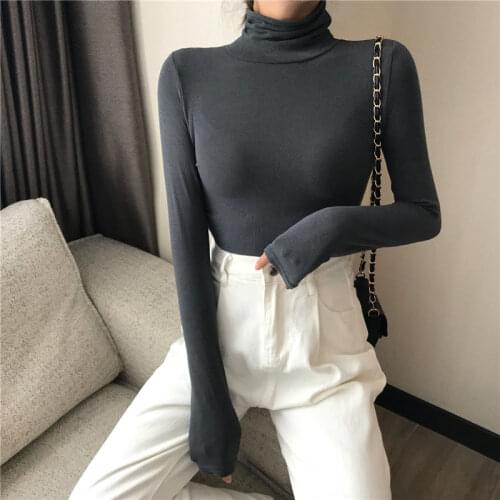 Woman TShirts Autumn and Winter Clothing Turtleneck Long Sleeve T-shirt Womens Pile Collar Top Crop Top Mujer Camisetas