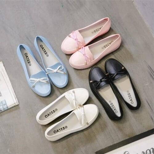 Womens Waterproof Soft PVC Spring And Autumn Womens Casual Flat Shoes Rubber Rain Boots Casual Thick-Soled Soft Nurse Shoes