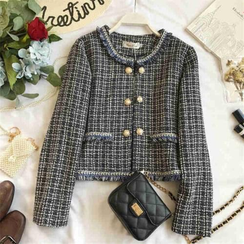 Autumn New Women Blazers Fashion Weave Tassel Short Suit Jacket Women Slim Patchwork Tweed Jackets Long Sleeve Outerwear H420