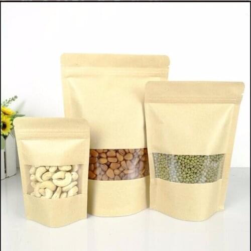 10 sizes Stand kraft paper zip lock gift packaging bag with zipper, craft ziplock packing bag with Window, coffee food storage