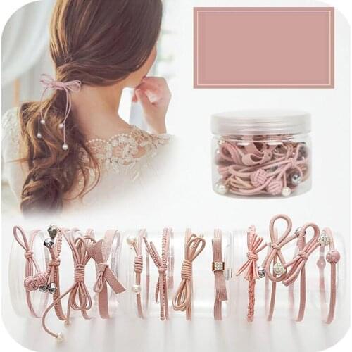 12Pcs/Set Elastic Hair Bands For Women Girls Korean Flower Pearl Hair Band Girls Ponytail Holder Hair Ropes Gum Hair Accessories