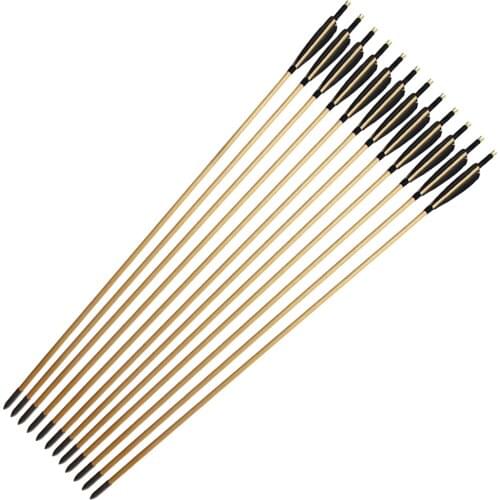 12Pcs/Lot 33" Wooden Arrows Handmade Black Streamlined Turkey Feather for Traditional Recurve Bow Hunting Shooting Free Shipping