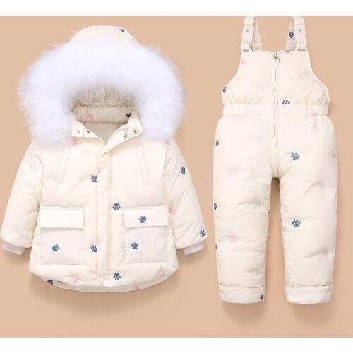 2021 Russian Winter Boys Snowsuit Waterproof Hooded Down Jacket For Girl 1-3 Years Kids Jumpsuit Toddler Baby Clothes set