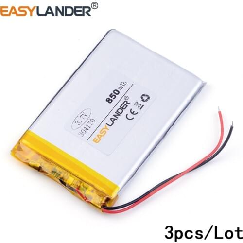 3pcs /Lot 3.7v lithium Li ion polymer rechargeable battery 304170 850mAh MP3.MP4.MP5 MP5 battery repair parts