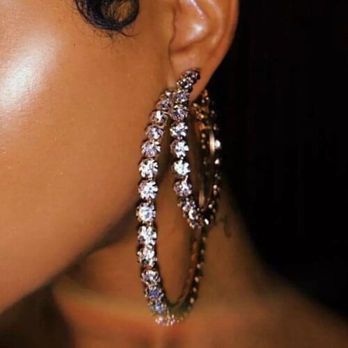 4Pairs/Set Big Round Circle Crystal Hoop Earrings for Women Bijoux Geometric Rhinestones Earrings Statement Jewelry Party Gifts