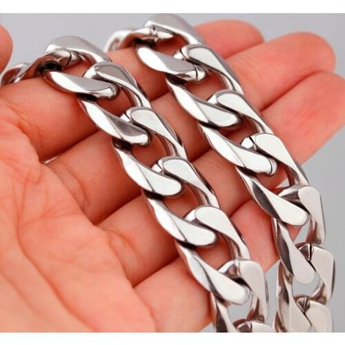 7-40" Top Polished Stainless Steel Necklace Curb Cuban Link Silver Color Mens Chain or Bracelet Fashion Jewelry