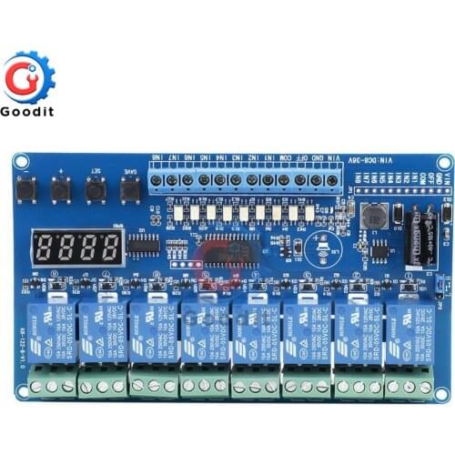 AC 8-36V 8-channel Multifunction Time Delay Relay Interface Board Module Optocoupler with light couple red display