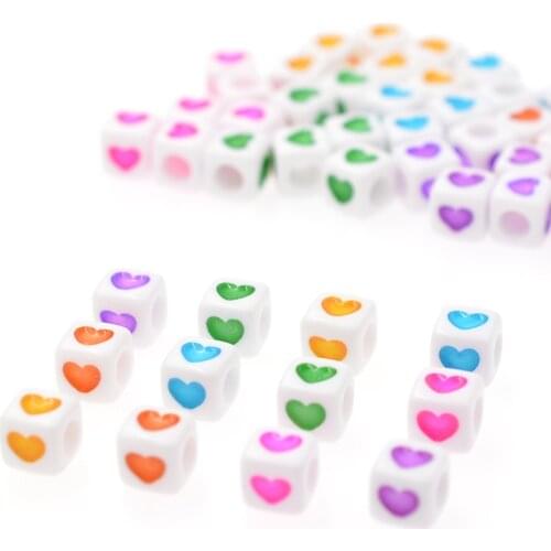 7mm Love Heart Multicolor Larg Hole Beads Square Letter Alphabet Beads Acrylic Beads DIY Jewelry Making Bracelet Necklace