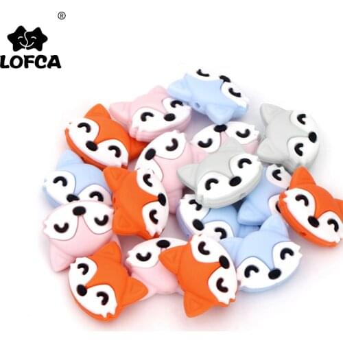 LOFCA 5pcs Baby Teething Fox Silicone Beads DIY Food Grade Silicone Rodent Toy Nurse Gift Accessories BPA Free silicone beads