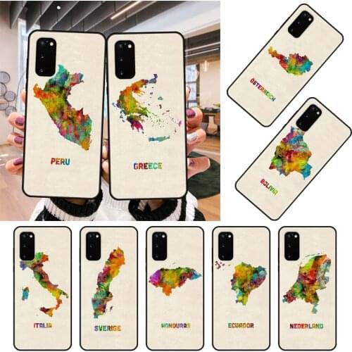 Phone Case For SamSung Galaxy S10 S20 S9 S7 S8 S6 Plus Edge E Lite Ultra Black Cover Prime Trend Funda Country Map Outline