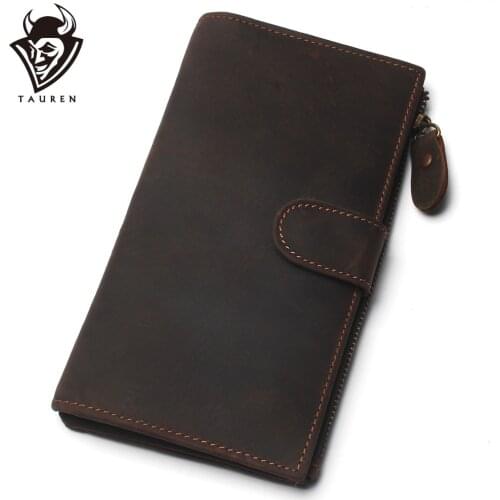 Men Crazy Horse Leather Wallet Multi-Function Pure Cow Card Holder Wallet,Large-Capacity Business Credit