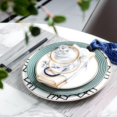 Chinese Ancient Building Ink Pattern Ceramic Tableware Plate Glass Dessert Steak Cake Plate Home Restaurant Dinner Plates Set