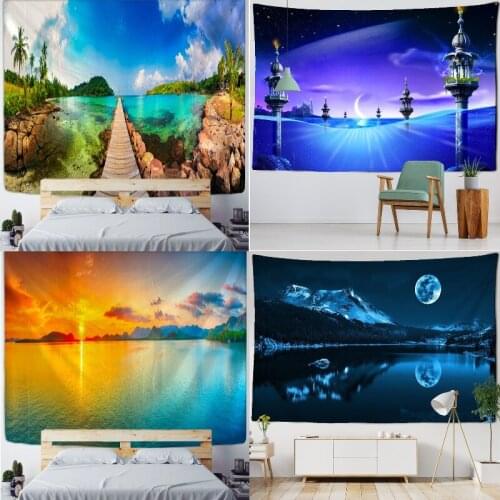 Mountain river tapestry macrame wall hanging tapestry wall hanging witchcraft supplies ocean tapestry wall tapestry forest Home