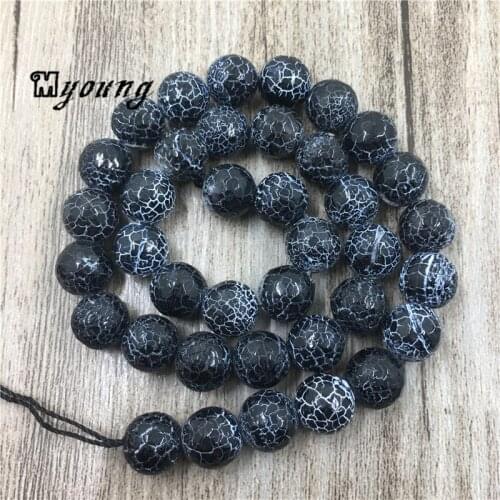 Faceted Matte Black Crackle Fire Dragon Veins Agates Beads,Frosting Round Frosted Onyx Drilled Loose Beads 5 Strands/lot MY1518