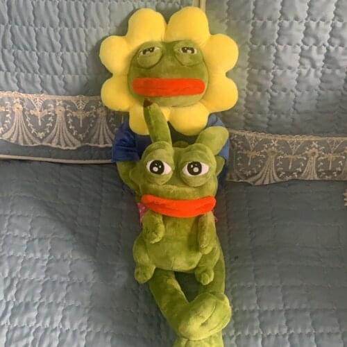 Sad Orphan Frog Sun Flower Cross-dress Doll Widow Frog Plush Toys Cute Ugly Funny Soft Cotton Stuffed Animals Safe Skin-friendly