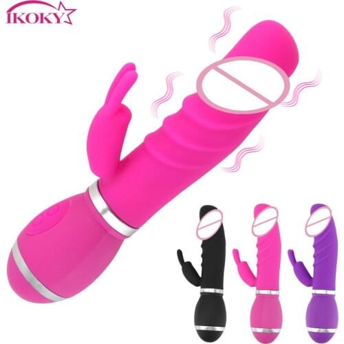 IKOKY Rabbit vibrator G Spot Vibrator Female Masturbation Sex toys for Women 12 Speeds Battery Dildo Realistic Dildo Vibrators