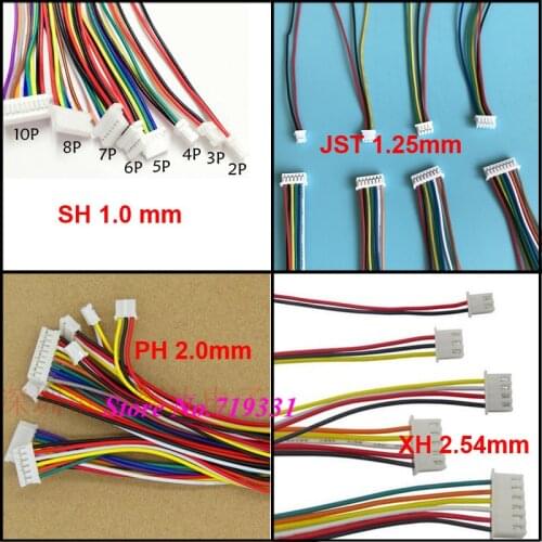 10pcs JST SH ZH XH PH 1.0mm 1.25mm 1.5mm 2.0mm 2.54mm 2.0 2/3/4/5/6/12-Pin Female Connector with cable
