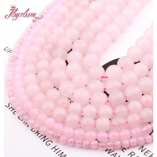 4/6/8/10mm Pink Jades Round Bead Faceted Stone Beads Spacer Loose For DIY Necklace Bracelets Earring Jewelry Making Strand 15"